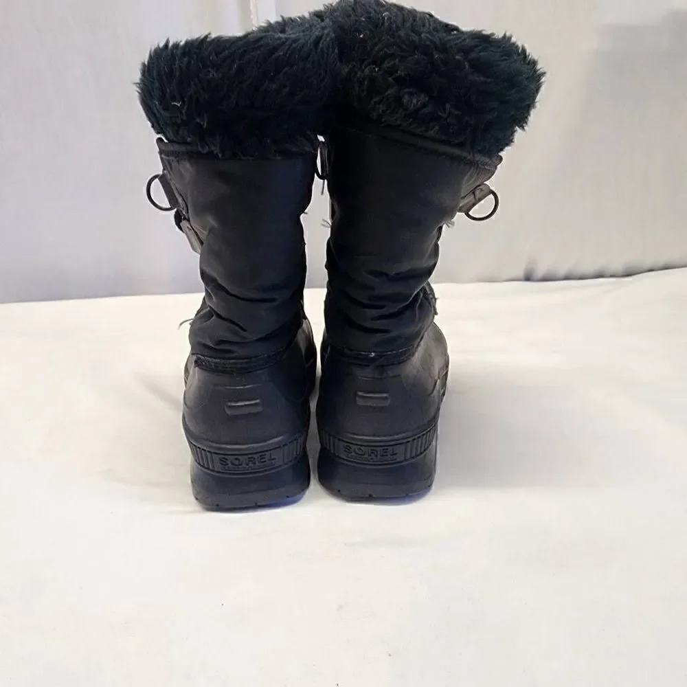 Sorel Snowcrest Winter Faux Fur Black Boots Size 6